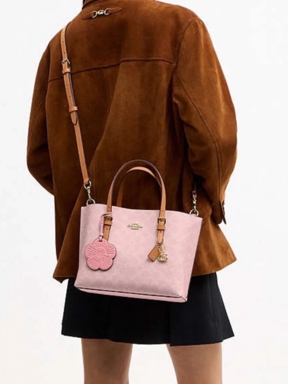 NWT Coach Mollie Tote 25 With Charms Crossbody Bag Gold/Powder pink  Top Handle